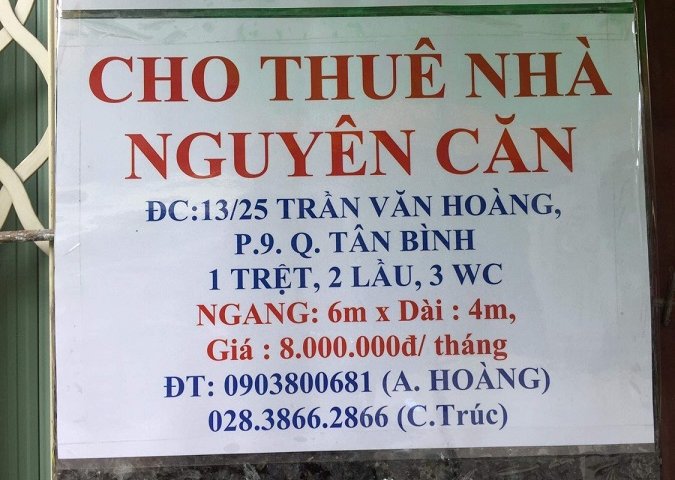 Chính chủ cho thuê nhà nguyên căn tại Q11. Q Tân Phú & Q Tân Bình.Tp HCM