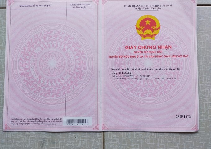 CHÍNH CHỦ BÁN NHÀ 15/23 NGÕ ĐÀM XÃ TẮC. PHƯỜNG PHÚ SƠN, TP THANH HÓA