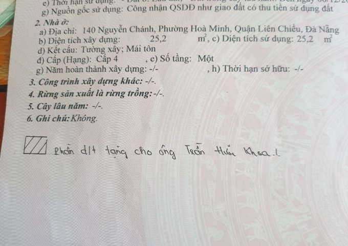 CHÍNH CHỦ CẦN BÁN LÔ ĐẤT ĐẸP TẠI PHƯỜNG HÒA MINH - QUẬN LIÊN CHIỂU - TP.ĐÀ NẴNG .