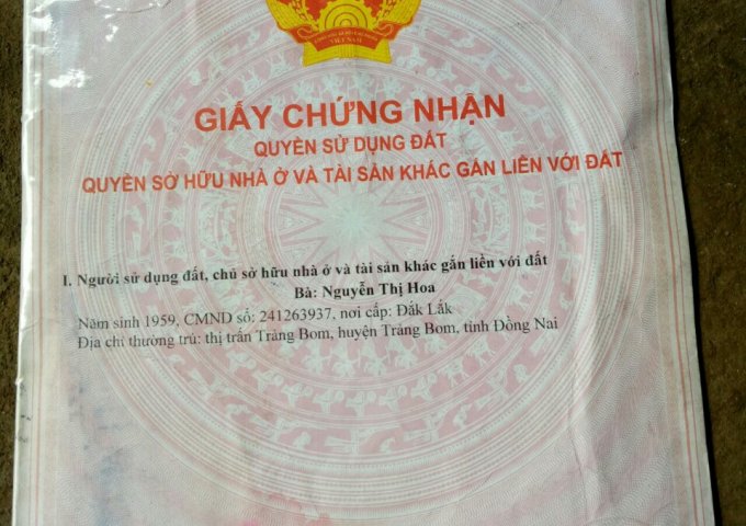 CHÍNH CHỦ CẦN BÁN GẤP LÔ ĐẤT XÃ SÔNG TRẦU - HUYỆN TRẢNG BOM - TỈNH ĐỒNG NAI