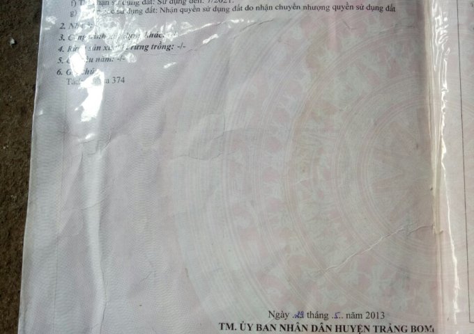 CHÍNH CHỦ CẦN BÁN GẤP LÔ ĐẤT XÃ SÔNG TRẦU - HUYỆN TRẢNG BOM - TỈNH ĐỒNG NAI