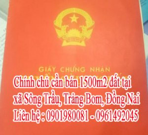 Chính chủ cần bán đất địa chỉ; xã Sông Trầu, Trảng Bom, Đồng Nai.