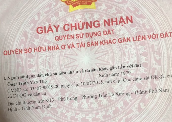 BÁN NHÀ TỔ 8 - PHƯỜNG LỘC HẠ - THÀNH PHỐ NAM ĐỊNH - NAM ĐỊNH