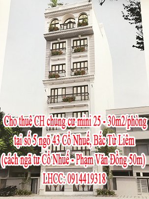 Cho thuê căn hộ chung cư mini tại số 5 ngõ 43 Cổ Nhuế (cách ngã tư Cổ Nhuế - Phạm Văn Đồng 50m), Hà Nội.