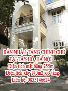 Bán nhà 3 tầng chính chủ tại Tây Hồ, Hà Nội.
