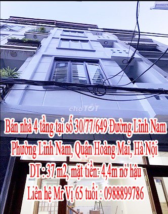 Bán nhà 4 tầng tại số 30/77/649, Đường Lĩnh Nam, Phường Lĩnh Nam, Quận Hoàng Mai, Hà Nội