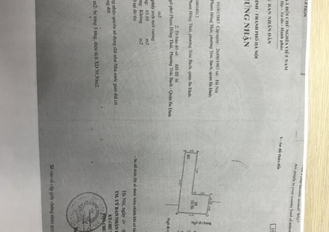 CHÍNH CHỦ BÁN NHÀ ĐẦU NGÕ 57 PHẠM HỒNG THÁI - BA ĐÌNH - HÀ NỘI