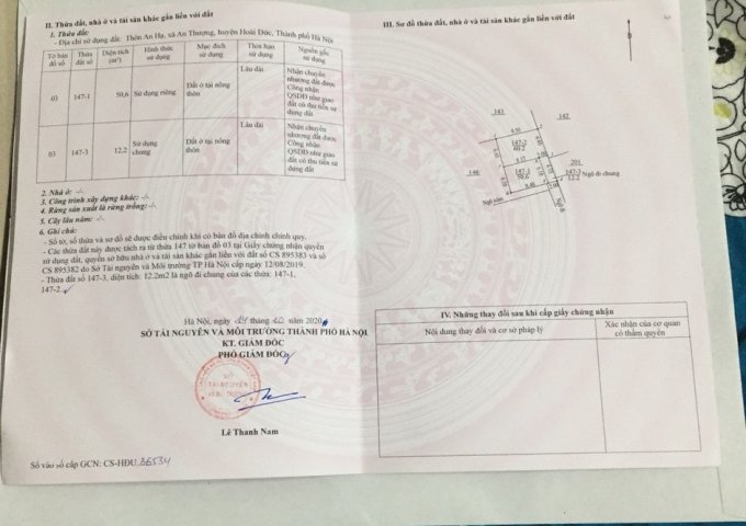 BÁN ĐẤT THỔ CƯ XỊN, THÔN AN HẠ - XÃ AN THƯỢNG, VỊ TRÍ CỰC ĐẸP