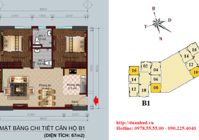 Bán căn góc 2 phòng ngủ chung cư B1-B2CT2 Tây Nam Linh Đàm, sổ đỏ, LH: 0978.555.500