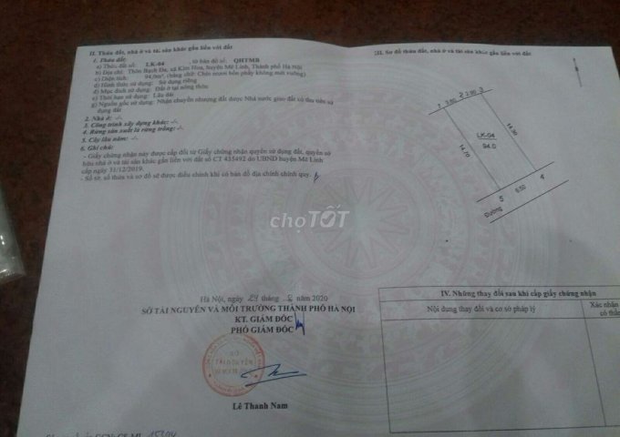 CHÍNH CHỦ CẦN BÁN ĐẤT THỔ CƯ THÔN BẠCH ĐA, XÃ KIM HOA, HUYỆN MÊ LINH, HÀ NỘI