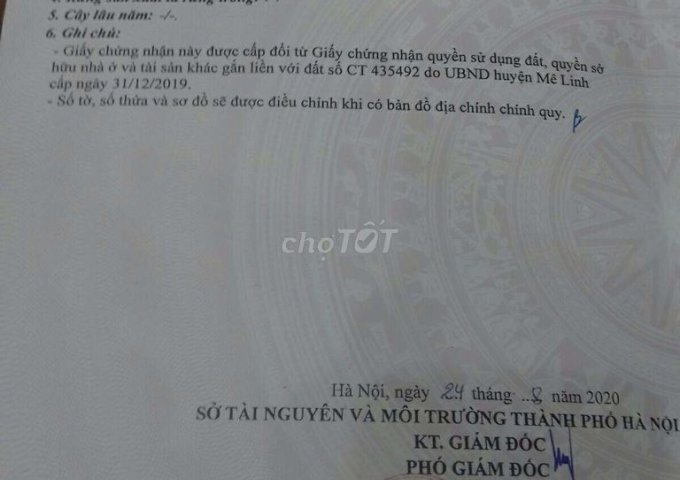 CHÍNH CHỦ CẦN BÁN ĐẤT THỔ CƯ THÔN BẠCH ĐA, XÃ KIM HOA, HUYỆN MÊ LINH, HÀ NỘI