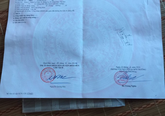 CHÍNH CHỦ CẦN BÁN ĐẤT 71M2 TẠI XÓM 1, ĐÔNG LA, HUYỆN HOÀI ĐỨC