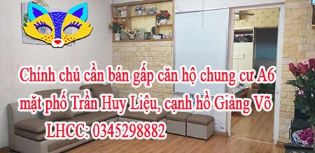 Chính chủ cần bán gấp căn hộ chung cư A6, mặt phố Trần Huy Liệu, cạnh hồ Giảng Võ.