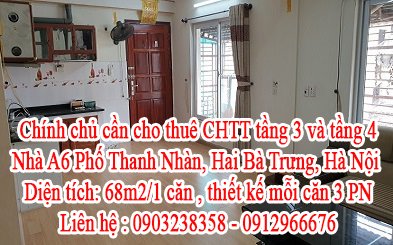 Chính chủ cần cho thuê CHTT tầng 3 và tầng 4  Nhà A6 Phố Thanh Nhàn, Hai Bà Trưng, Hà Nội