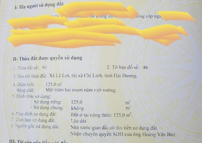 Bán đất Mặt tiền Ql37 X.Lê Lợi, Chí Linh, Hải Dương – Đất đẹp, giá tốt