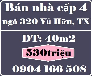 Bán nhà cấp 4 tại ngõ 320 Vũ Hữu, Thanh Xuân, 530tr, 0904166508