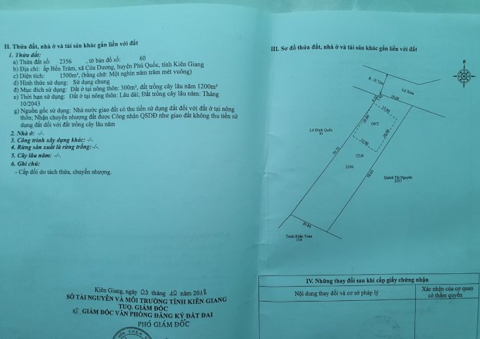 Chính Chủ Cần Bán Lô Đất Đẹp Tại Ấp  Bến Tràm - xã Cửa Dương - Tp. Phú Quốc - Tỉnh Kiên Giang