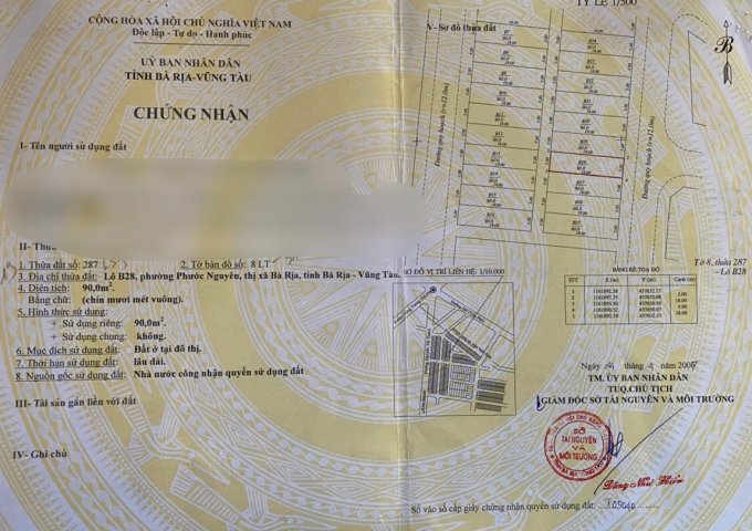 Chính Chủ Cần Bán Lô Đất Mặt Đường Đẹp Tại Phường Phước Nguyên - Tx Bà Rịa - Tỉnh Bà Rịa Vũng Tàu  .