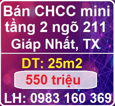 Bán căn hộ CCMN tầng 2 ngõ 211 Giáp Nhất, Thanh Xuân, 550tr, 0983160369