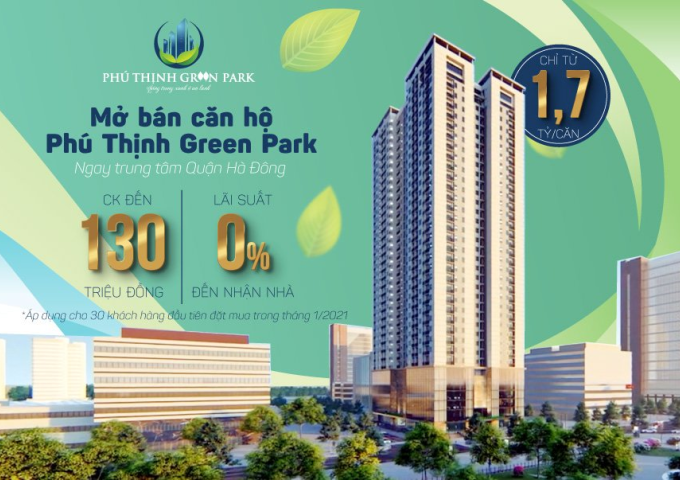 Bán CHCC dự án Phú Thịnh Green Park Tố Hữu Quận Hà Đông 1.7 tỷ 67m2 2 ngủ 