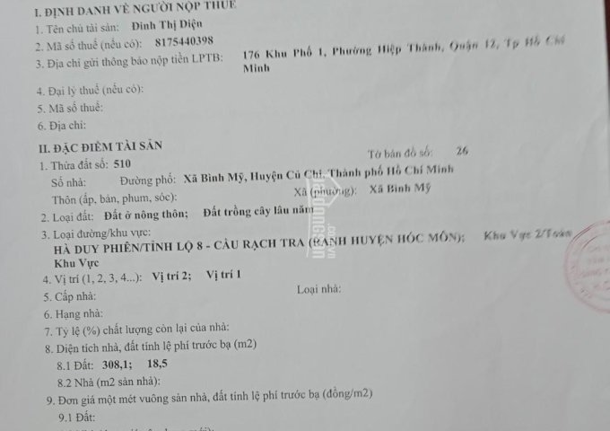 Chính chủ bán đất đường 169, Ấp 5, xã Bình Mỹ, huyện Củ Chi