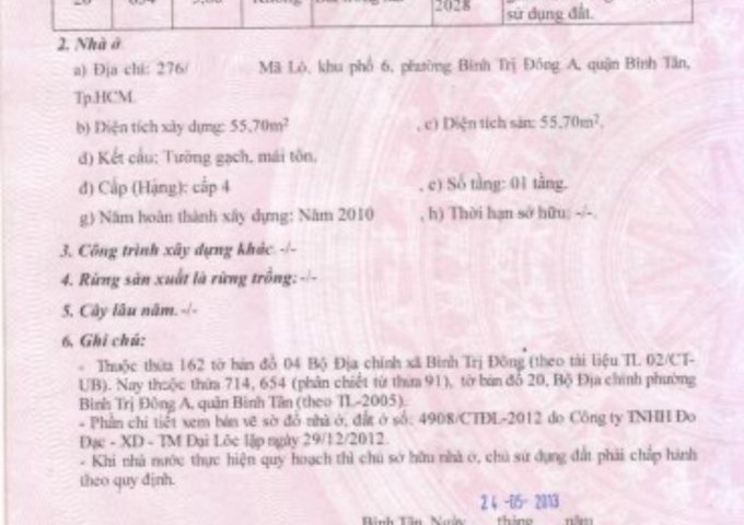 BÁN NHÀ HẺM XE HƠI ĐƯỜNG MÃ LÒ, PHƯỜNG BÌNH TRỊ ĐÔNG A, BÌNH TÂN