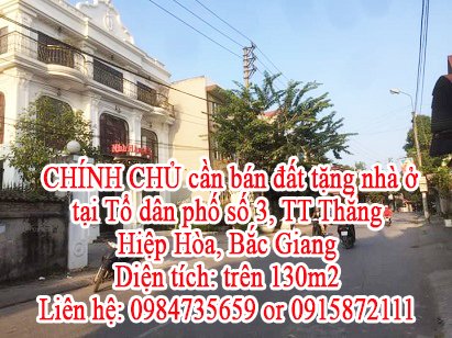 CHÍNH CHỦ cần bán đất tặng nhà ở tại Tổ dân phố số 3, TT Thắng, Hiệp Hòa, Bắc Giang.