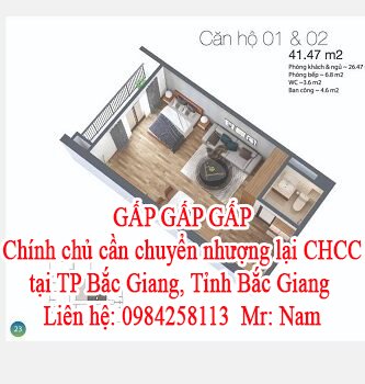 GẤP GẤP GẤP!!!! Chính chủ cần chuyển nhượng lại căn hộ chung cư tại Thành Phố Bắc Giang _ Tỉnh Bắc Giang.