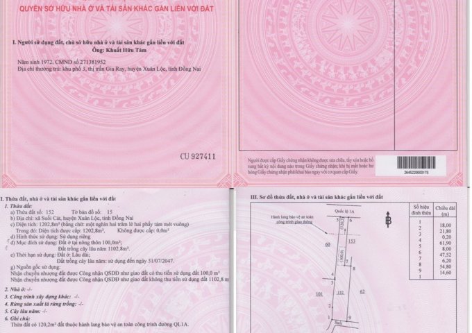 Chính chủ cần bán đất tại Xã Suối Cát , huyện Xuân Lộc , tỉnh Đồng Nai