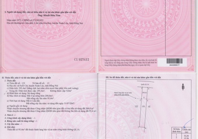 Chính chủ cần bán đất tại Xã Suối Cát , huyện Xuân Lộc , tỉnh Đồng Nai