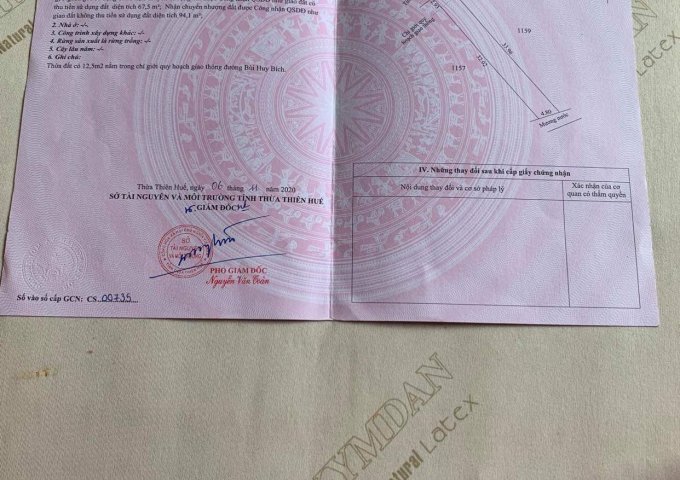 Bán 2 lô đất liền kề mặt tiền Bùi Huy Bích. Thủy Lương.