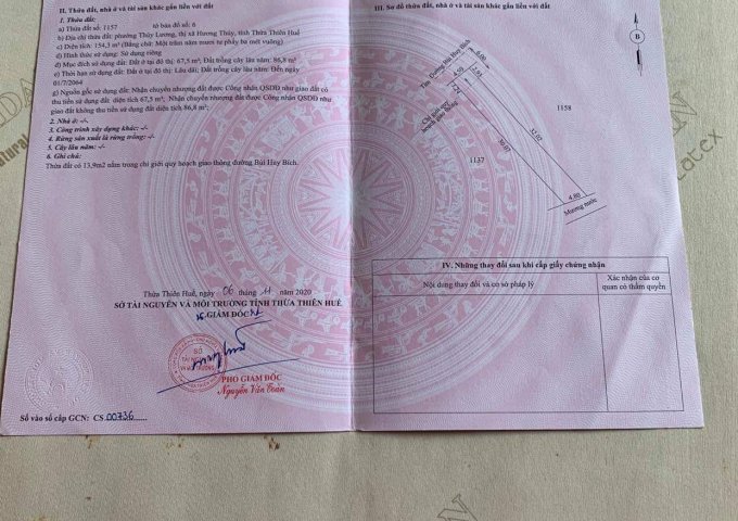 Bán 2 lô đất liền kề mặt tiền Bùi Huy Bích. Thủy Lương.