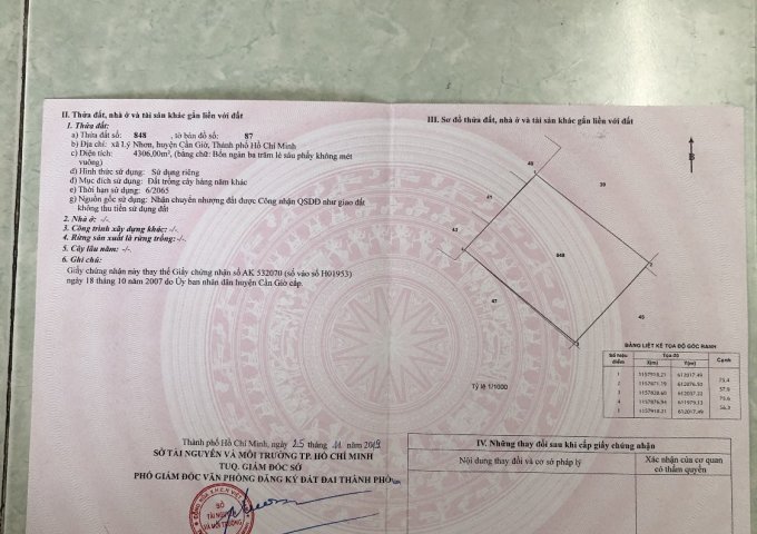 CHÍNH CHỦ BÁN ĐẤT TẠI XÃ LÝ NHƠN - HUYỆN CẦN GIỜ - TP.HỒ CHÍ MINH