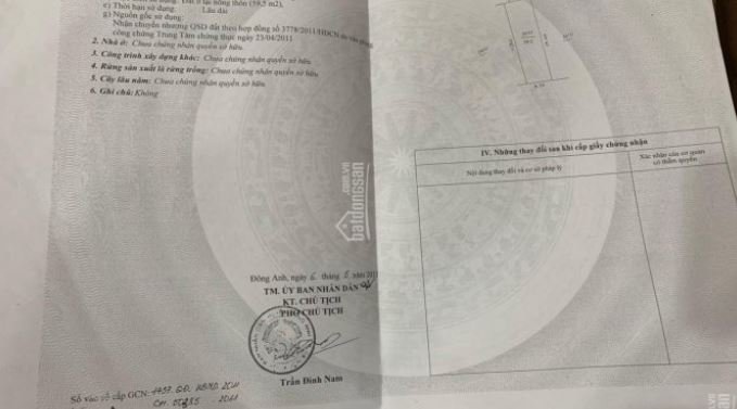 Chính chủ bán gấp 59.5m2 đất ở thôn Nghĩa Lại xã Uy Nỗ, Đông Anh, Hà Nội