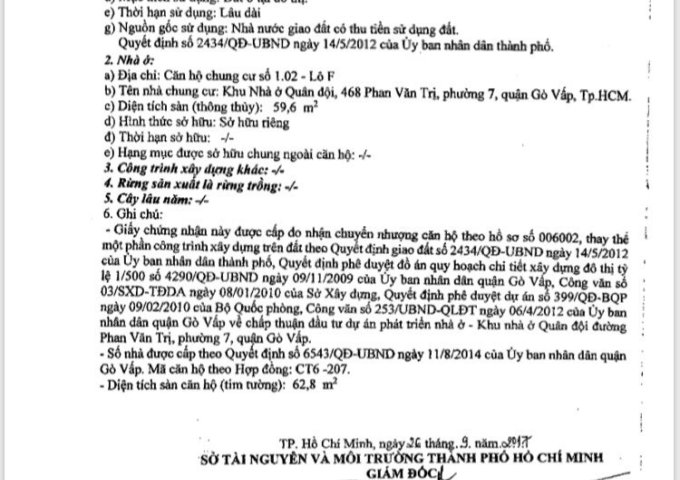 CẦN BÁN CHUNG CƯ QUÂN ĐỘI LÔ F TẦNG 1 TẠI PHAN VĂN TRỊ - PHƯỜNG 7 - GÒ VẤP