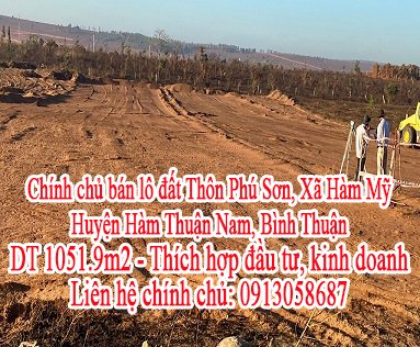 Chính chủ cần bán lô đất Thôn Phú Sơn, Xã Hàm Mỹ, Huyện Hàm Thuận Nam, Tỉnh Bình Thuận