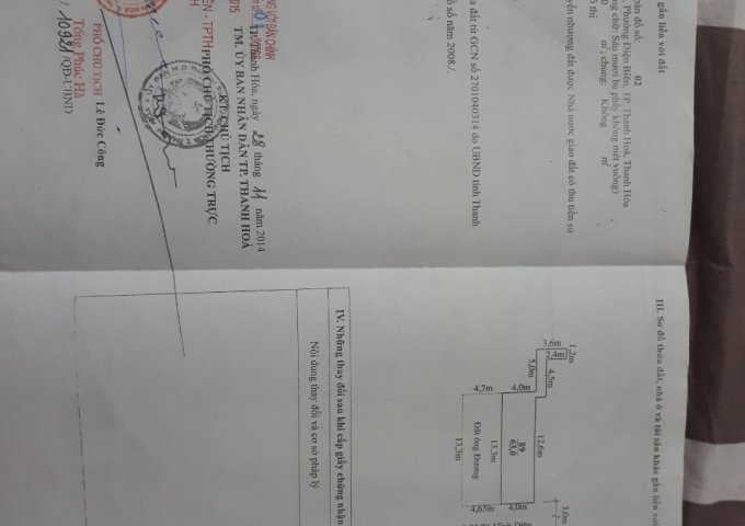 Chính Chủ cần bán gấp căn nhà 60m2 Tại đường Tô Vĩnh Diện, phường Điện Biên, Tp Thanh Hoá.  Xin Liên hệ: 0985870626+ zalo