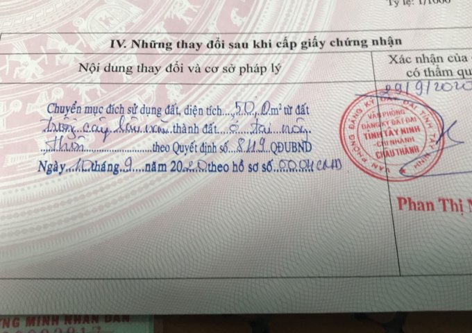 CẦN BÁN GẤP LÔ ĐẤT VỊ TRÍ ĐẸP XÃ TRÍ BÌNH , CHÂU THÀNH, TÂY NINH