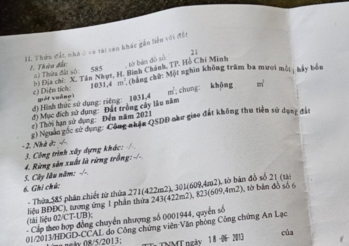 Chính chủ bán đất mặt tiền Đường Kinh T11, Xã Tân Nhựt, Huyện Bình Chánh,TPHCM