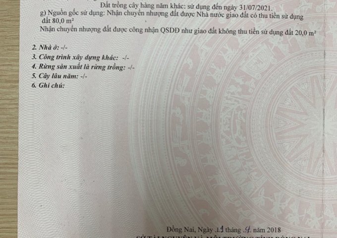 BÁN GẤP LÔ ĐẤT 100M2 - THỔ CƯ 100% - XÃ QUẢNG TIẾN, TRẢNG BOM, ĐN. LH: 0378549197