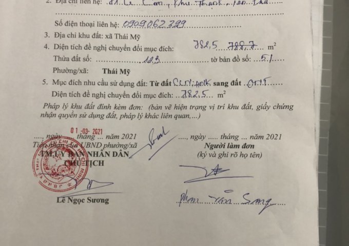 BÁN ĐẤT1/ ĐƯỜNG MỸ KHÁNH CÂY TRÔM - THÁI MỸ, CỦ CHI. LHCC: 0908744139