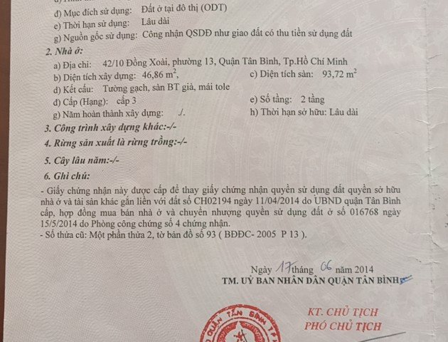 CHÍNH CHỦ CẦN BÁN LÔ ĐẤT ĐẸP 42/10 ĐỒNG XOÀI, PHƯỜNG 13, QUẬN TÂN BÌNH, TP HỒ CHÍ MINH