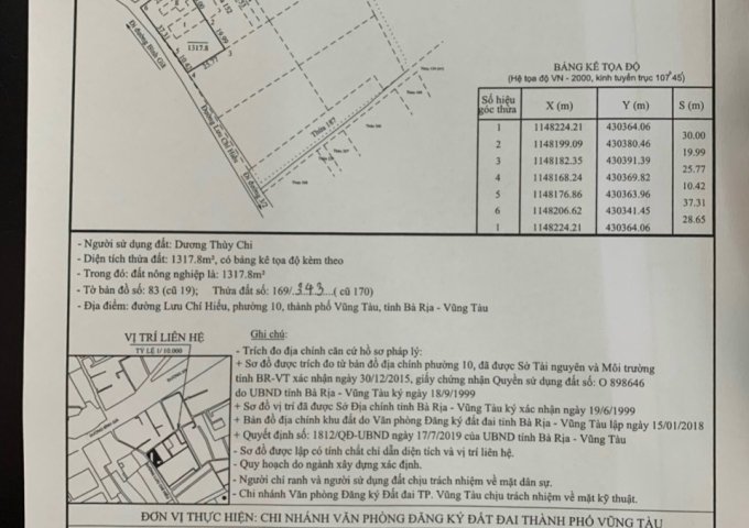 Bán đất mặt tiền Lưu Chí Hiếu Bà Rịa Vũng Tàu