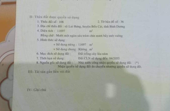 CHÍNH CHỦ BÁN 3 MẪU 3 ĐẤT TẠI XÃ LAI HƯNG, THỊ XÃ BẾN CÁT, TỈNH BÌNH DƯƠNG