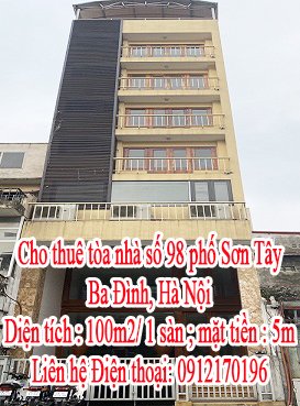 Cho thuê tòa nhà số 98 phố Sơn Tây, Ba Đình, Hà Nội.