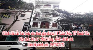 Chính chủ cần bán hoặc cho thuê gấp nhà tại 18 Xuân Diệu, TP Thanh Hóa.