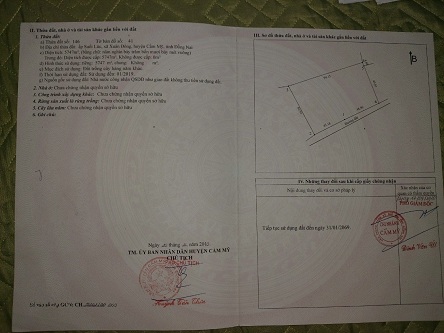 Cần bán đất tại Ấp Suối Lức Xã Xuân Đông Huyện Cẩm Mỹ Tỉnh Đồng Nai.