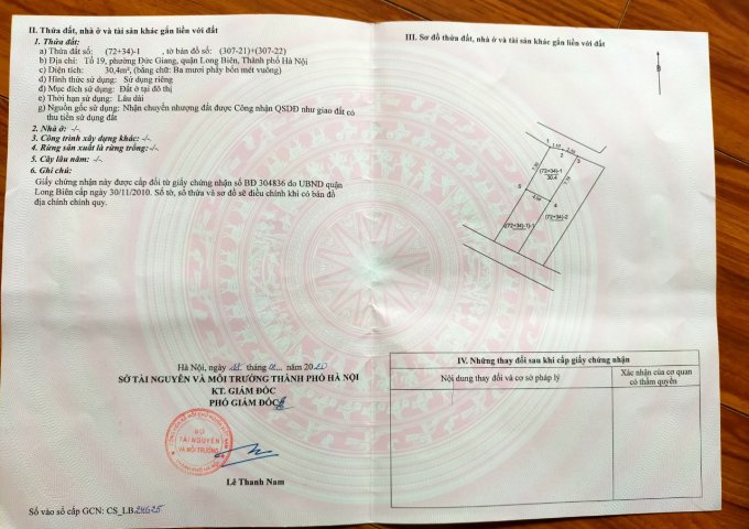 BÁN 30.4 M2 ĐẤT THỔ CƯ, NGÕ 49 PHỐ ĐỨC GIANG, LONG BIÊN, HÀ NỘI