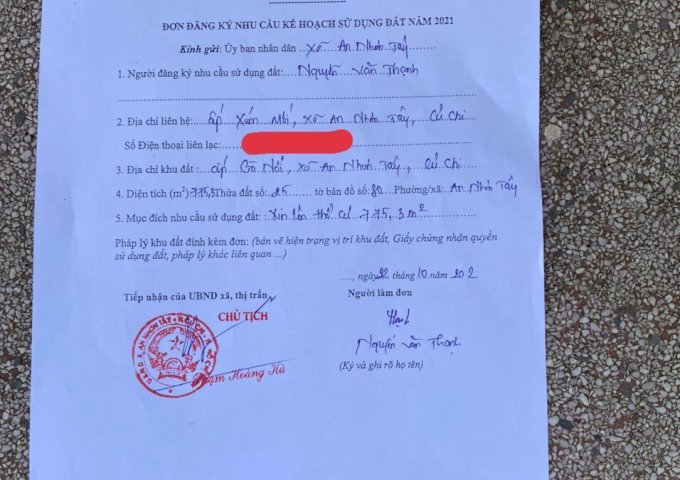 BÁN ĐẤT MẶT TIỀN TỈNH LỘ 7, XÃ AN NHƠN TÂY, HUYỆN CỦ CHI, HỒ CHÍ MINH.