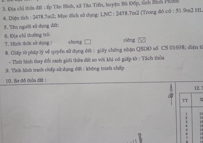 BÁN GẤP LÔ ĐẤT MẶT TIỀN ĐƯỜNG NHỰA 10 M ẤP TÂN BÌNH, TÂN TIẾN, BÙ ĐỐP, BÌNH PHƯỚC